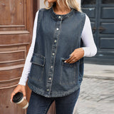 Washed Casual Loose Denim Vest Jacket