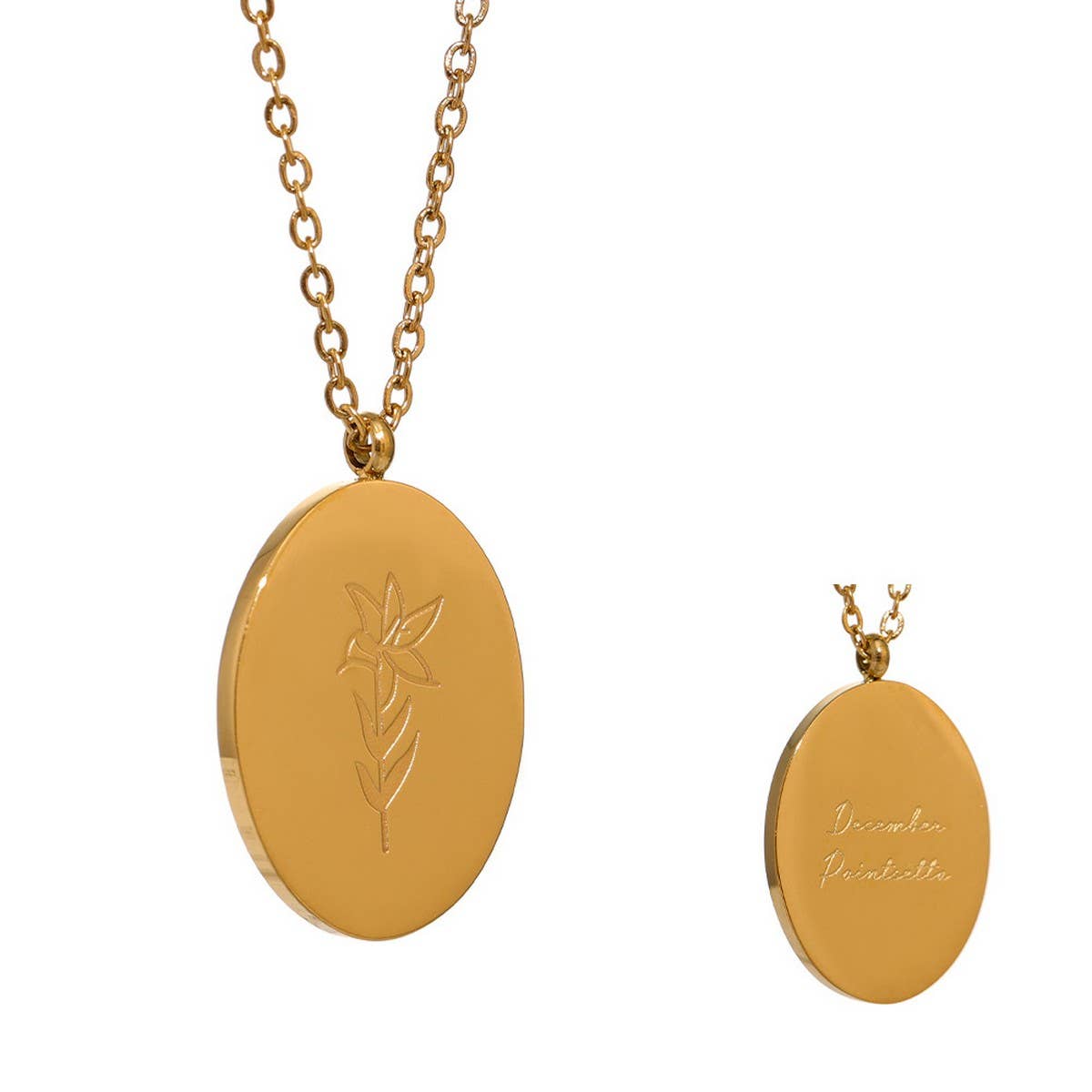 GOLD STAINLESS STEEL DECEMBER FLOWER NECKLACE_CWMM3778