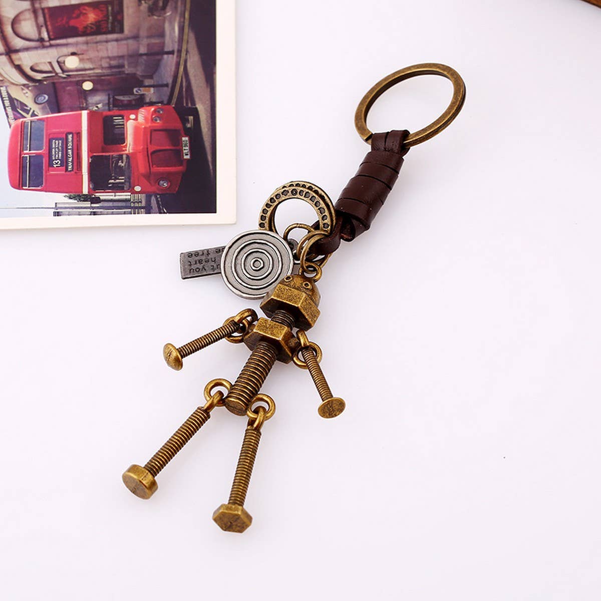 COUPLE RETRO ROBOT LEATHER KEYCHAIN_CWMM4722