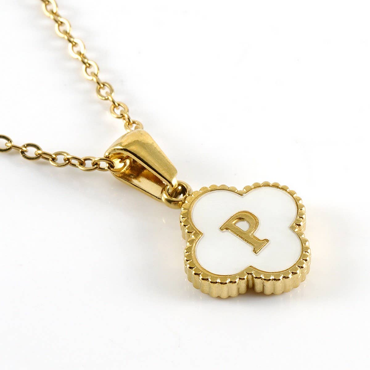 Cwaje1944_Simple Four Leaf Clover Letter Necklace