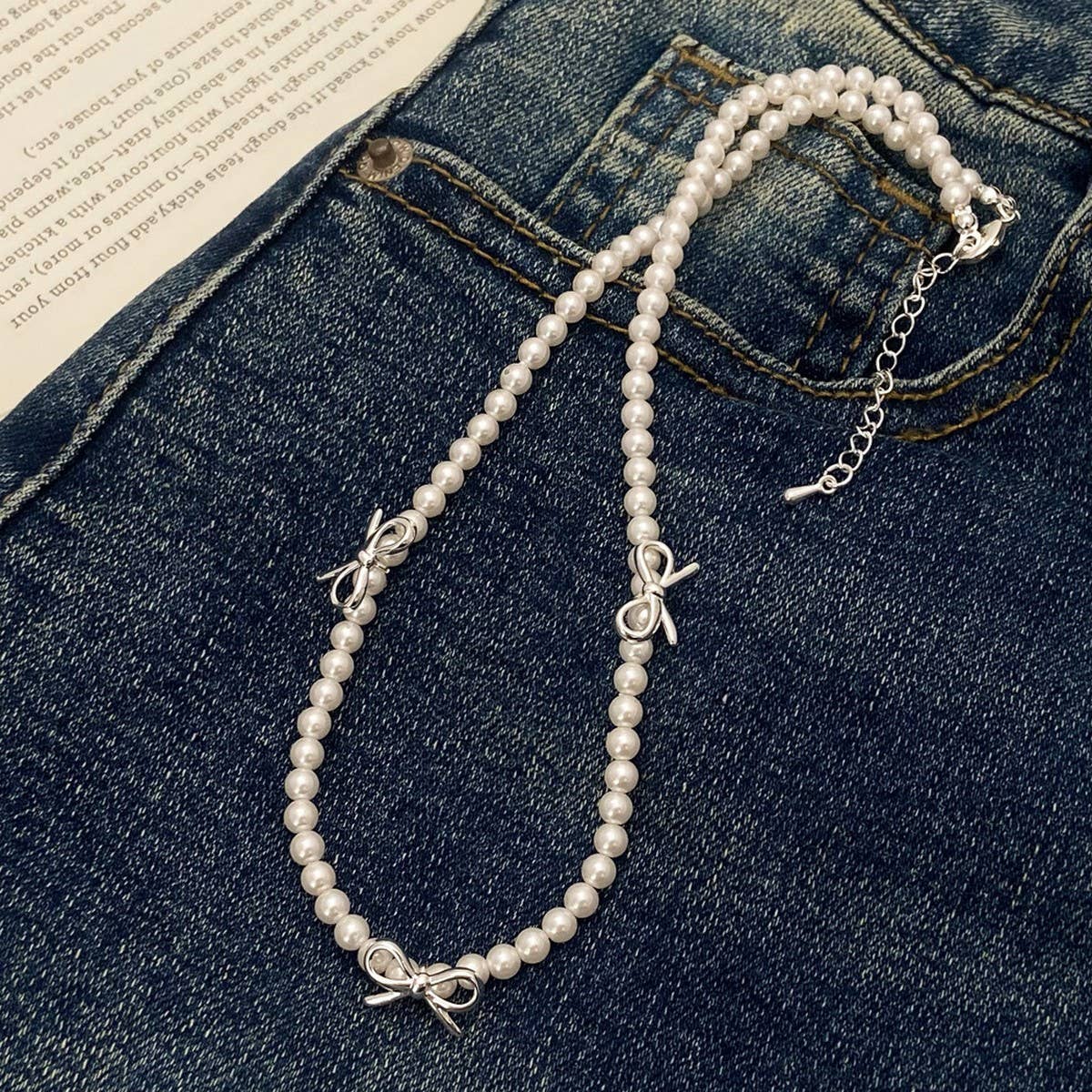 HIGH END RETRO PEARL BOW NECKLACE BRACELET SET_CWAJE3060