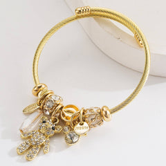 Trendy Gold Open Bear Letter Steel Bracelet_Cwmm8566