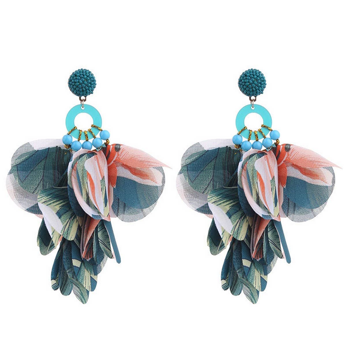 HANDMADE LONG STATEMENT FLORAL FABRIC EARRINGS_CWMM6159