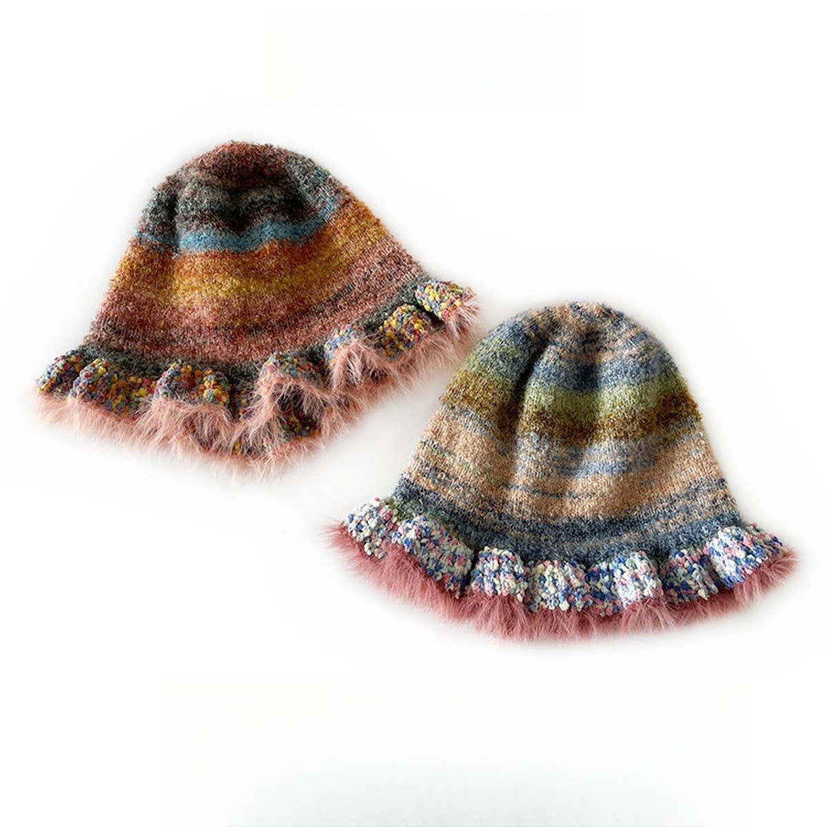 CHILDRENS COLORFUL GRADIENT STRIPED KNITTED HAT_CWAH2058