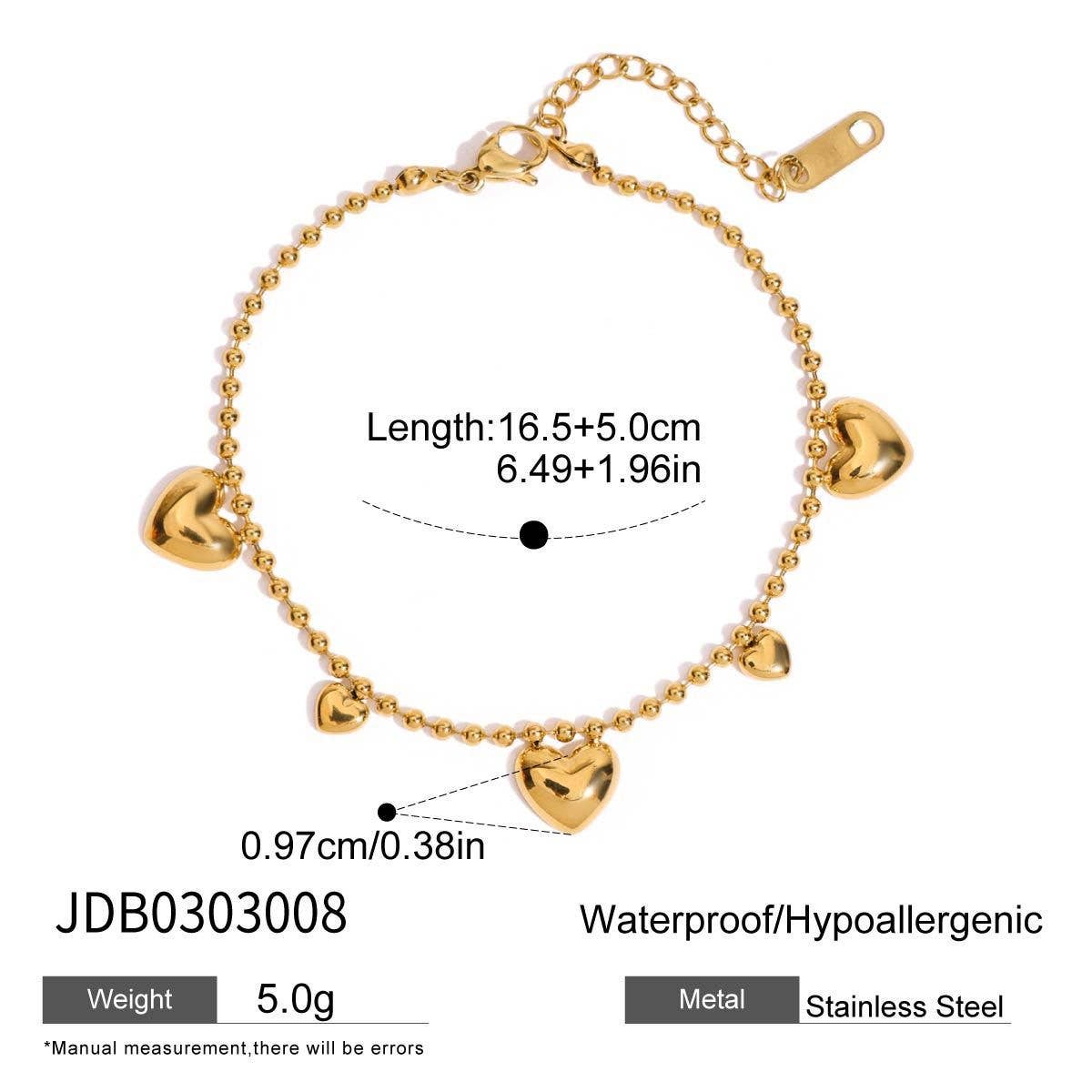 18K GOLD HEART BEAD CHAIN BRACELET TITANIUM STEEL_CWAJE4839
