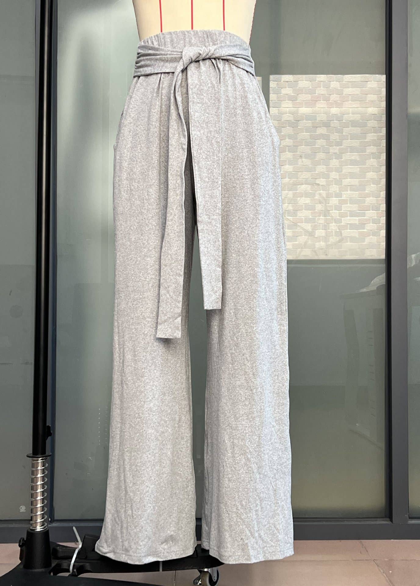 Solid Color Sag All-In-One Lace-Up Wide-Leg Pants