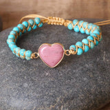 HEART SHAPED RHODONITE BRAIDED FRIENDSHIP BRACELET_CWAJE3956