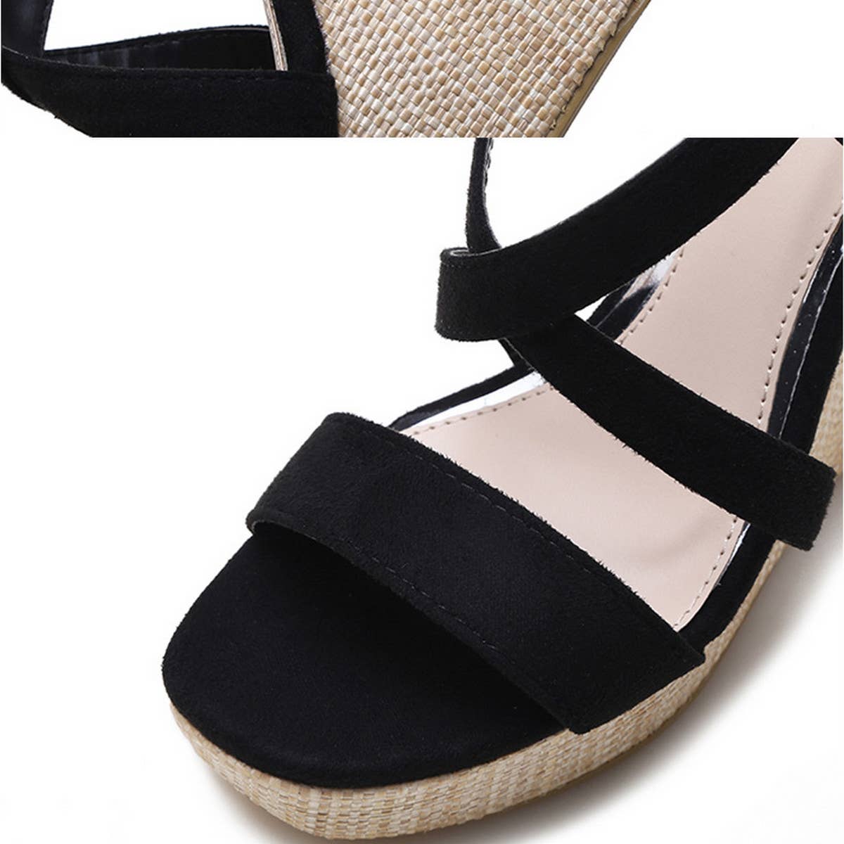 SOLID COLOR SQUARE TOE CROSS STRAP HIGH HEELS_CWSHS0645