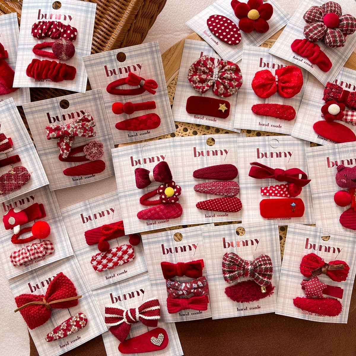 Red Bow Fabric Hair Clip Set For Kids_Cwaha08386