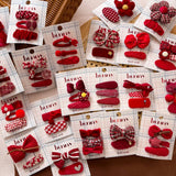 Red Bow Fabric Hair Clip Set For Kids_Cwaha08386
