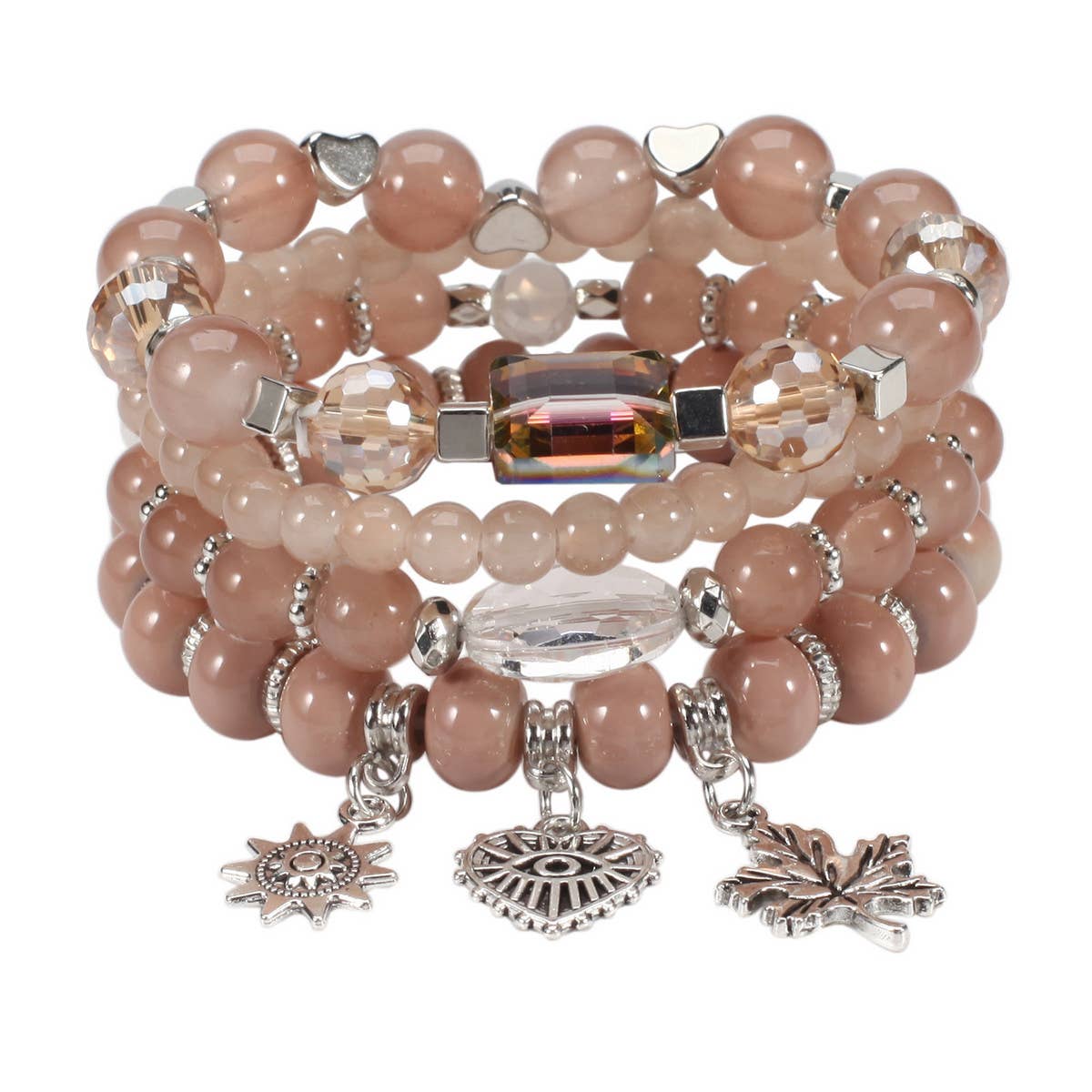 MULTI LAYERED MAPLE LEAF HEART PENDANT BRACELET_CWAJE2229