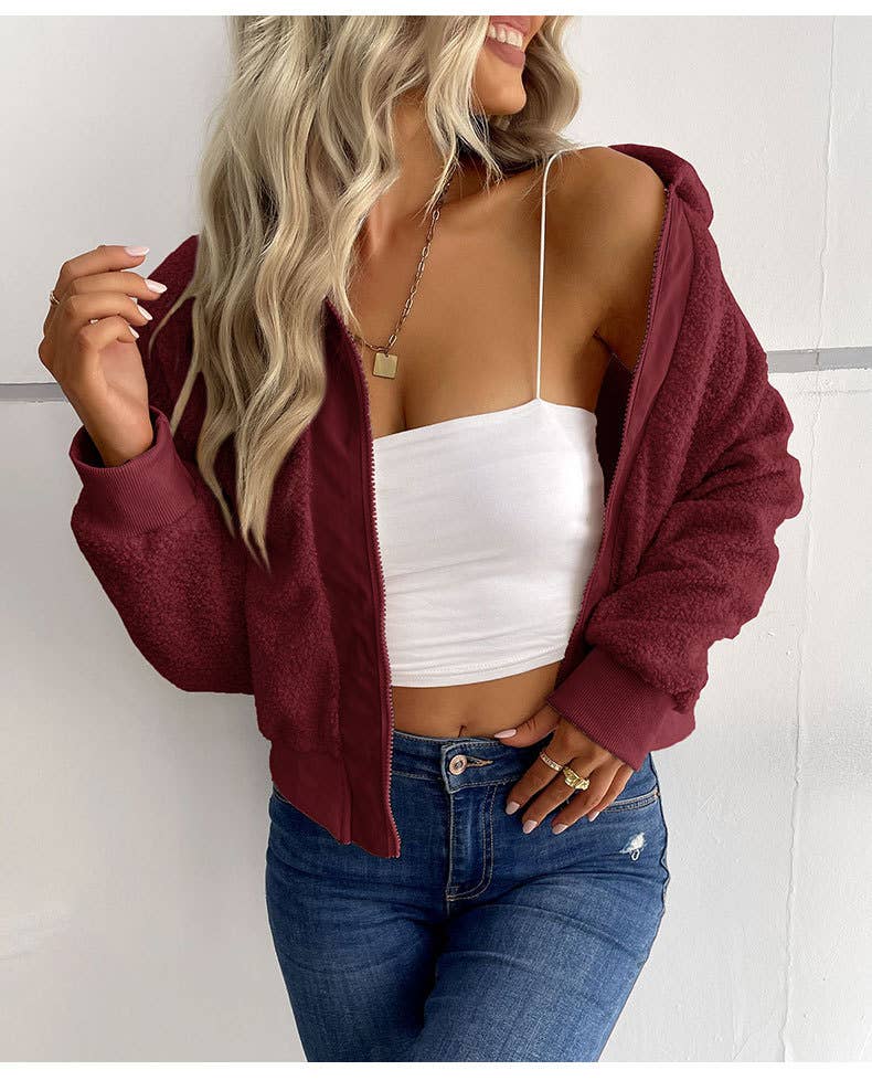 Solid-Color Polar Fleece Lapel Zipper Jacket