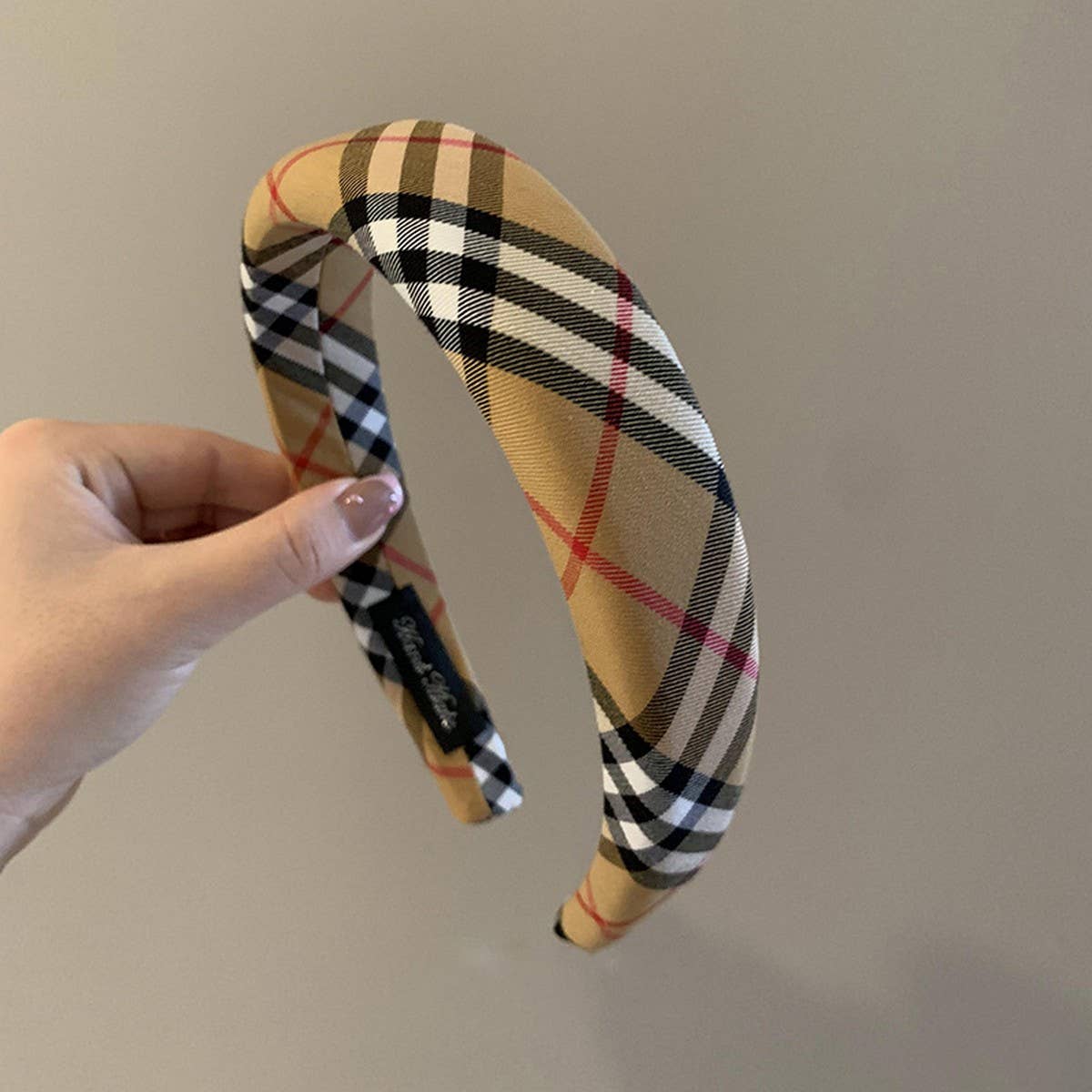 Plaid Headband Wide High Top Slim Face_Cwaha08155