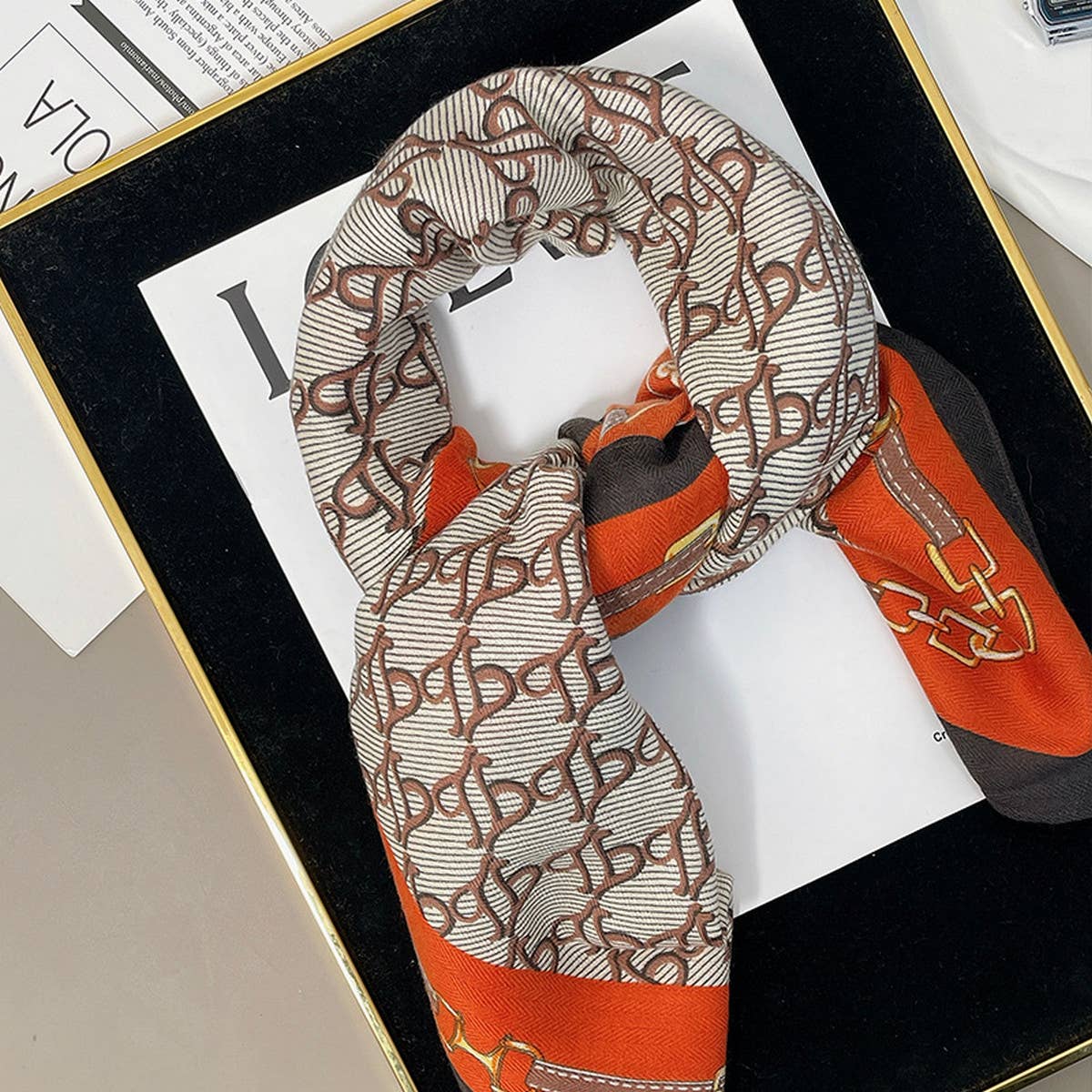 LUXURY CHAIN PRINT VELVET SCARF WRAP_CWASC0910