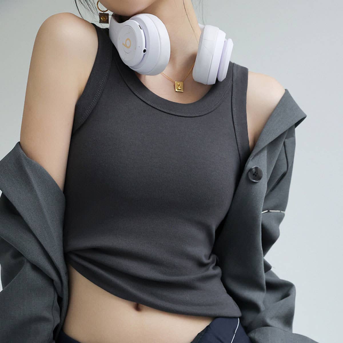 RIBBED CAMISOLE VEST TANK TOPS WITH BUILT IN BRA_CWTTK0799