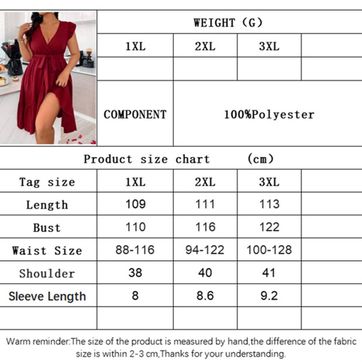 V-Neck Solid Color Tie Waist Ruffle Sleeve Dress_Cwdmd6055