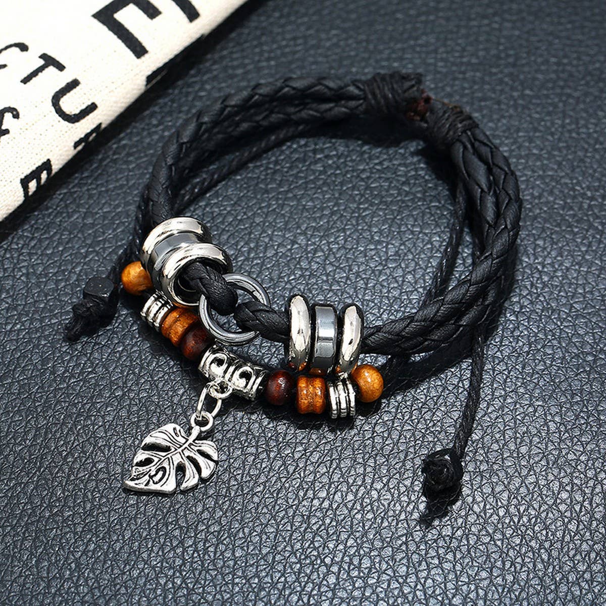 FASHION LEATHER MULTI LAYER BRAIDED LEAF BRACELET_CWMM4512