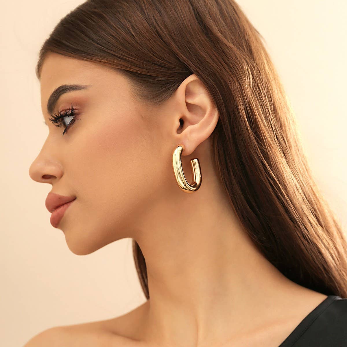 METAL WIND CIRCULAR RING THICK CHAIN EARRINGS_CWAJE1153