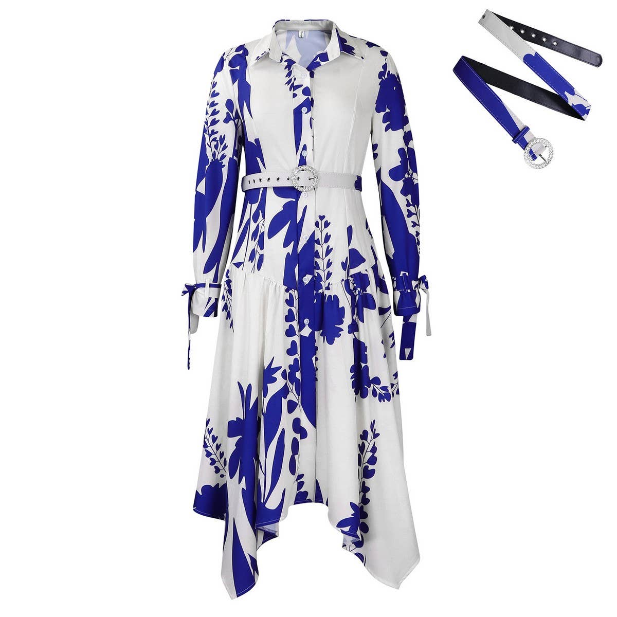 TEMPERAMENT PRINTED IRREGULAR LAPEL DRESS_CWDMD3655