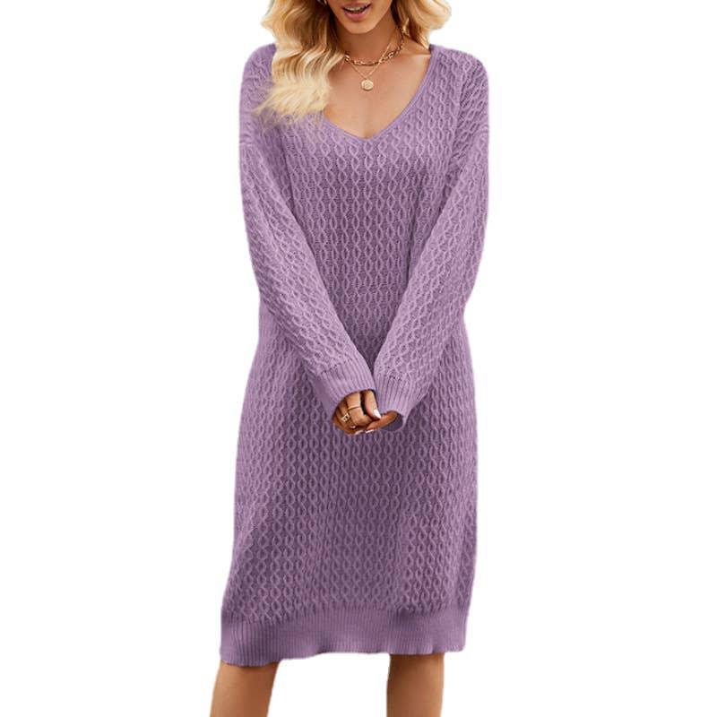 Solid Color Loose Long Slouchy Knit Bottom Pullover Dress