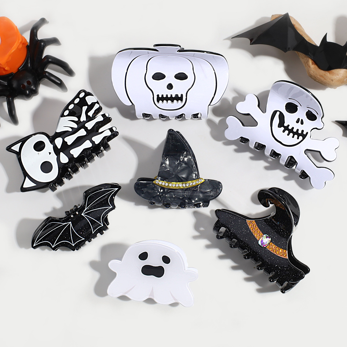 Halloween Acetate Hair Claw?Witch & Bat Design_Cwaha07286