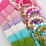 SOLID COLOR PU WALLET WITH BEAD BRACELET KEYCHAIN_CWAB4959