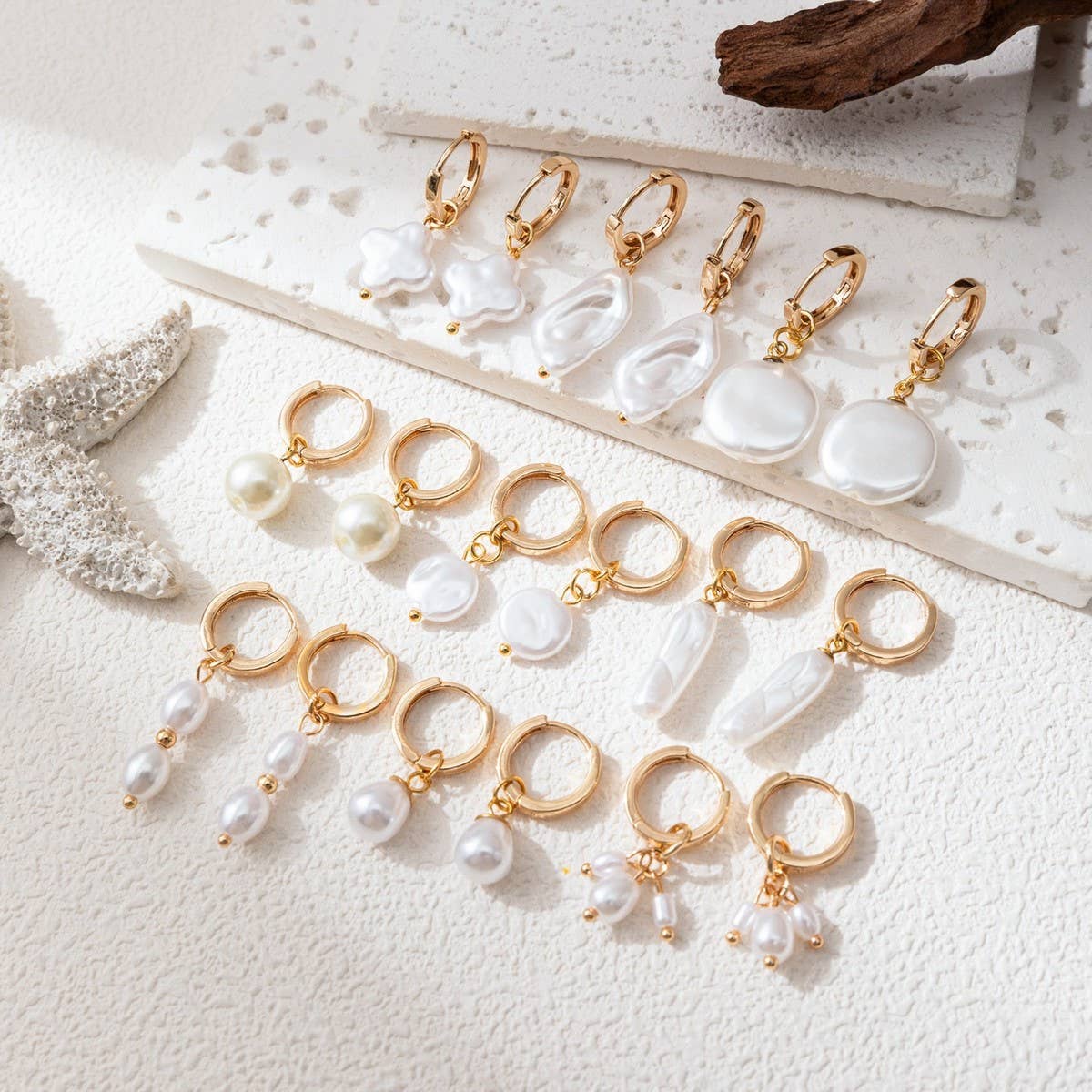 IRREGULAR PEARL DESIGN TRENDY 18K GOLD EARRINGS_CWAJE5071