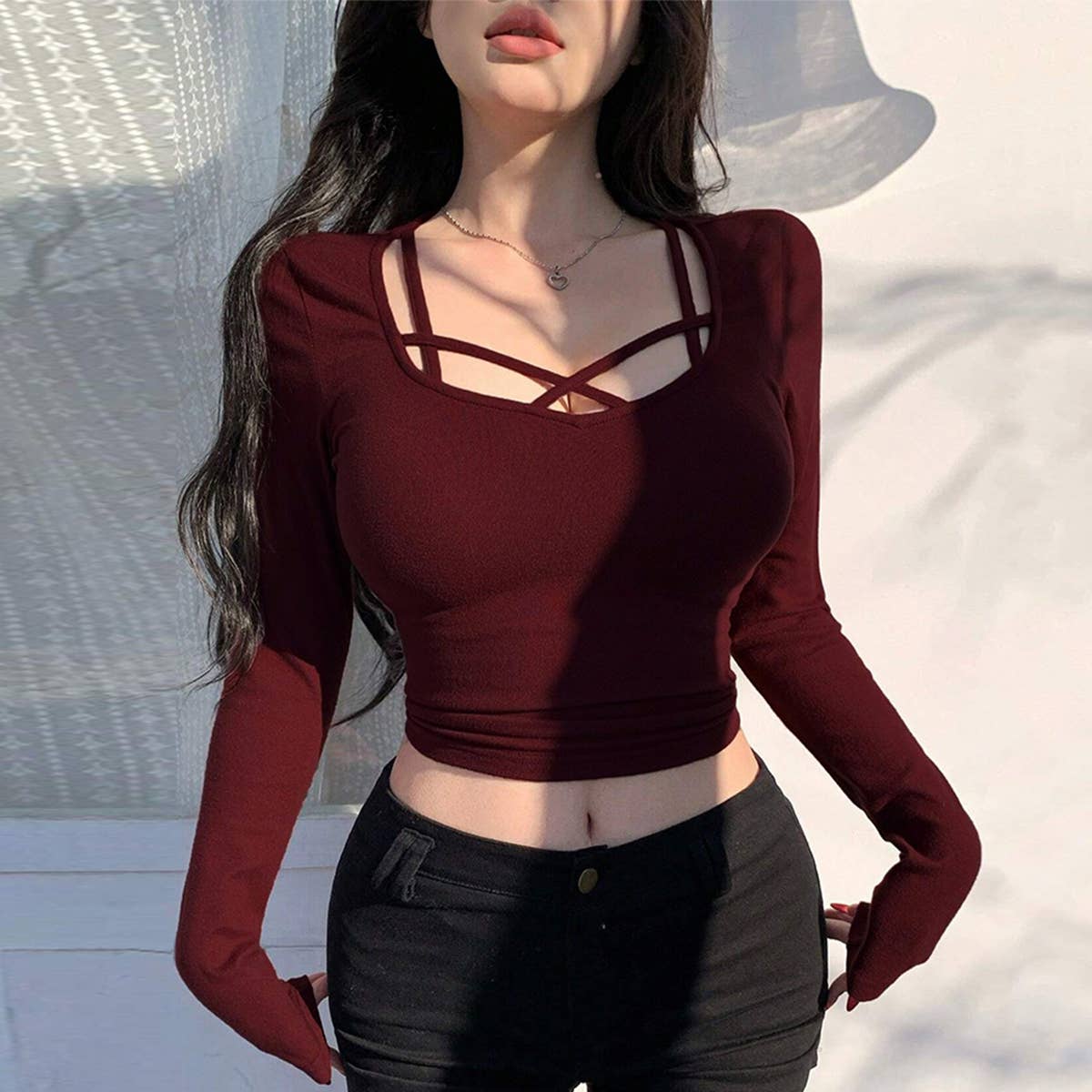 U-Neck Slim-Fit Fashion All-In-One Top
