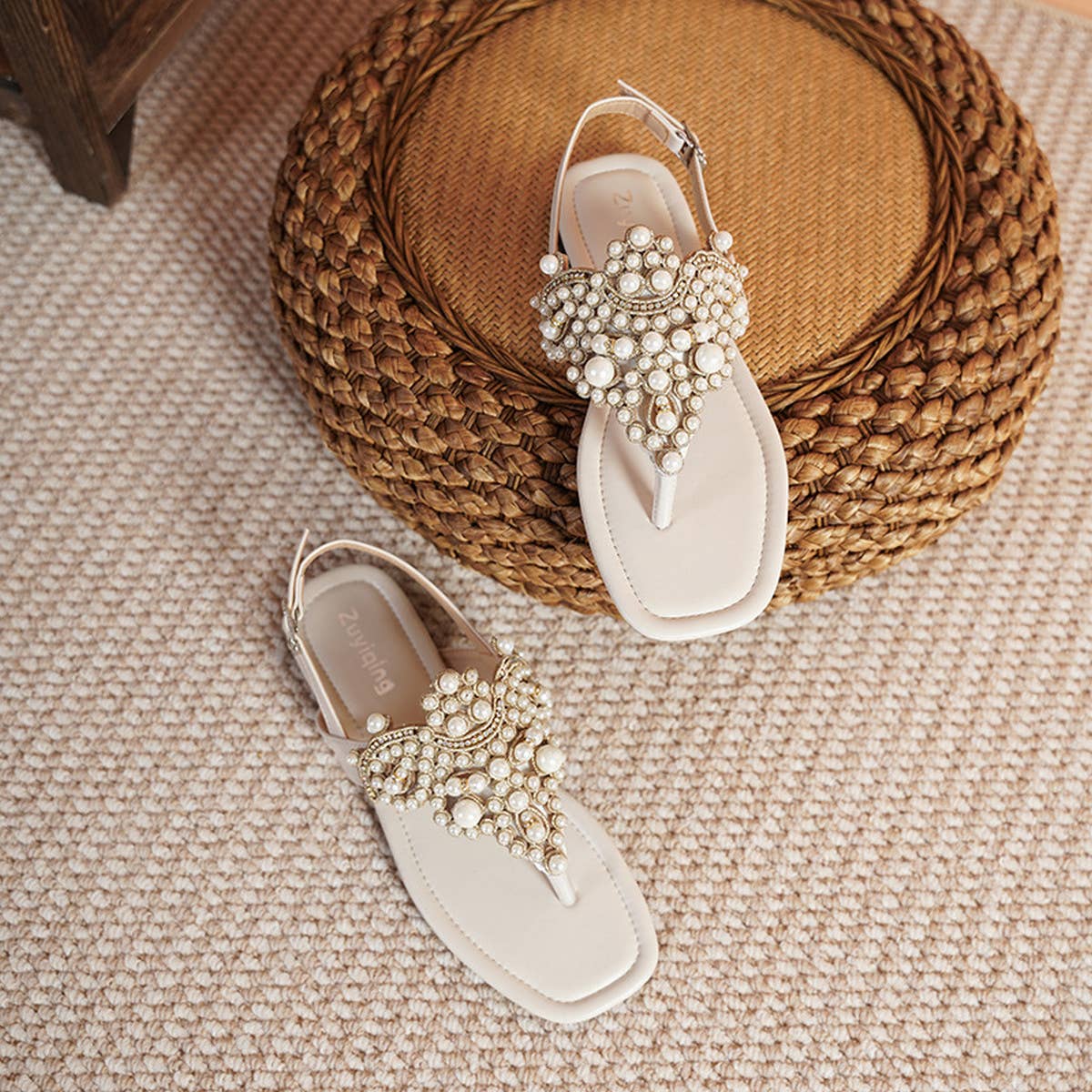 2024 PEARL SQUARE TOE FLIP TOE OPEN TOE SANDALS_CWSHS0703