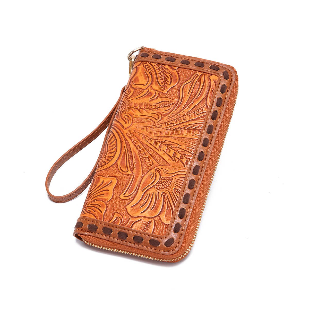 LEATHER CARVED EMBOSSED BOHEMIAN CLUTCH WALLET_CWAB2592