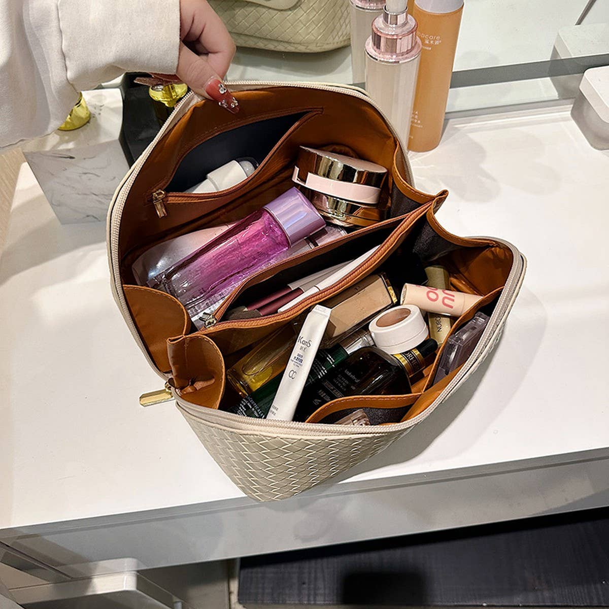 NEW WOVEN PATTERN LARGE CAPACITY COSMETIC BAG_CWAB4385