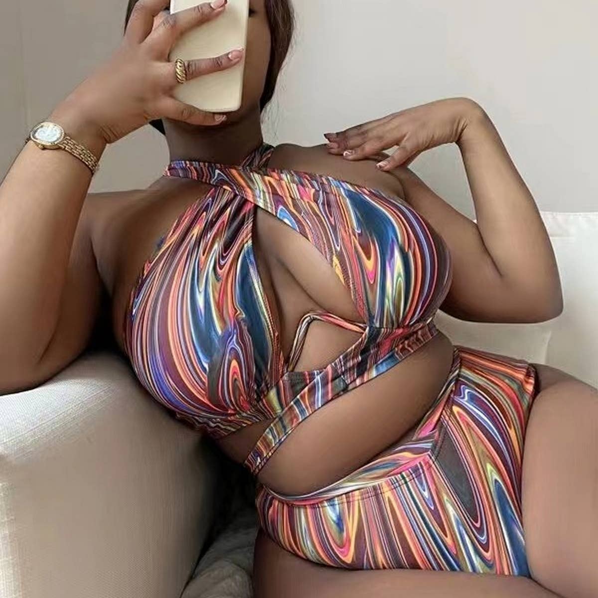 PRINTED HIGH WAIST BIKINI SWIMSUIT_CWMW0209