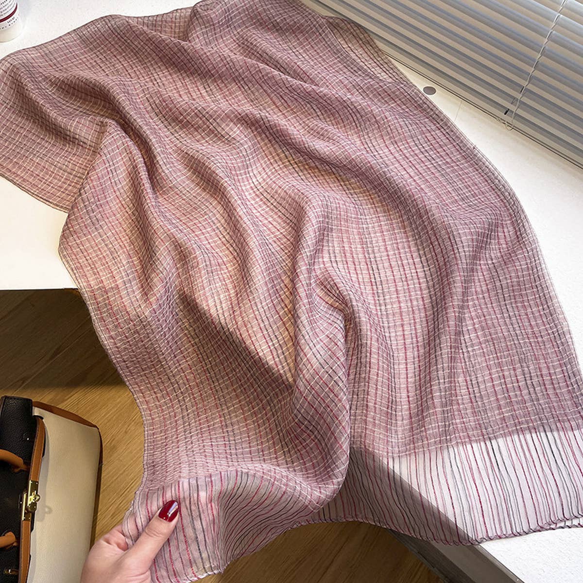 PLAID SHINE SILK SCARF LONG BLEND SPRING WRAP_CWASC0616