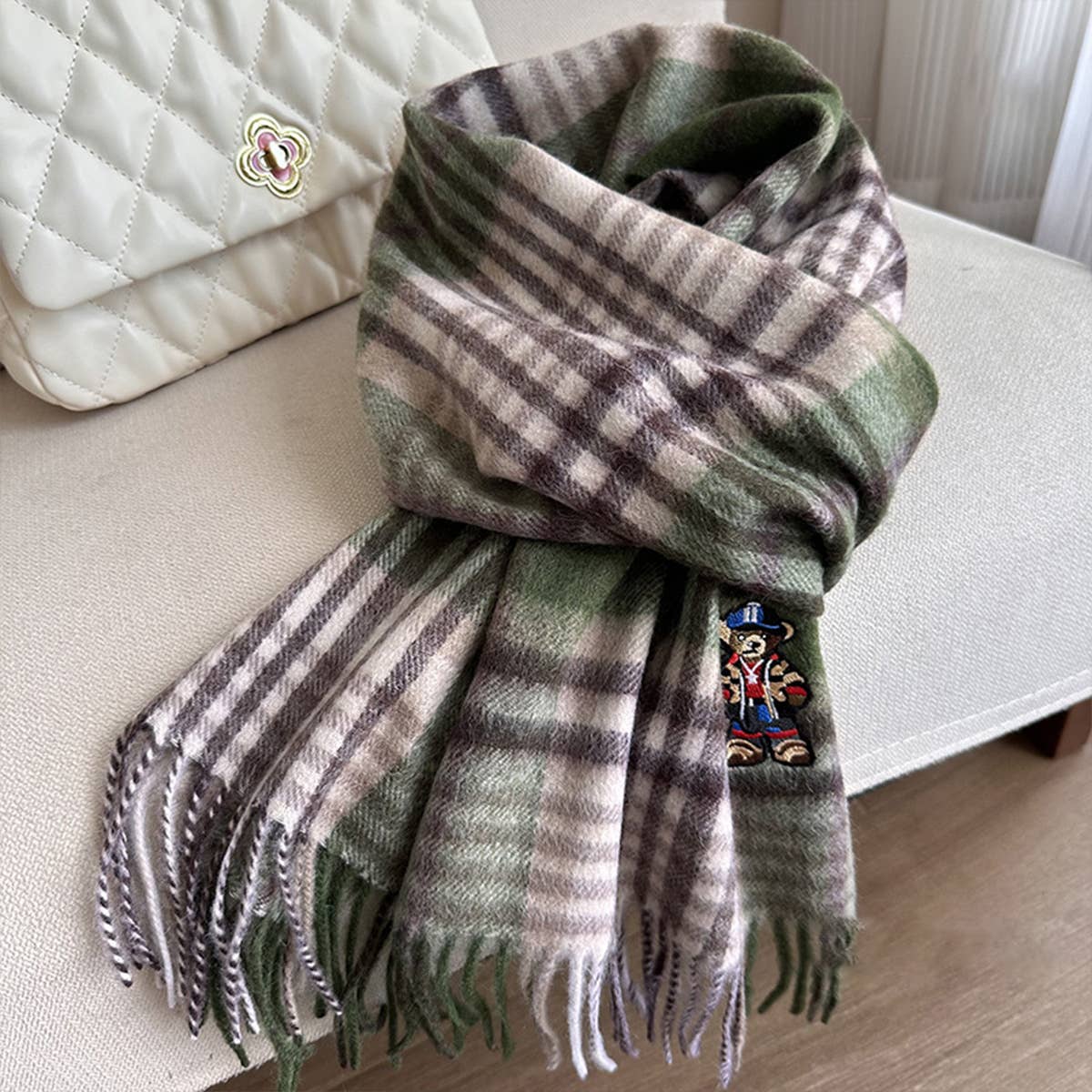 BRITISH PLAID BEAR SCARF UNISEX WINTER WARM WRAP_CWASC1496