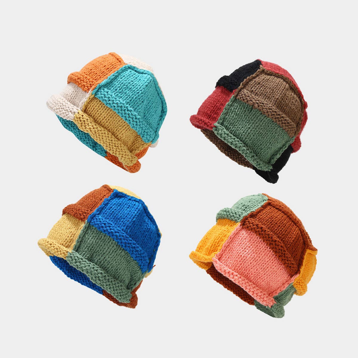 Cwah3169_Warm Hand-Knitted Hat With Curled Brim
