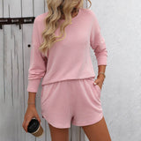 Twist Long Sleeve Shorts Striped Home Suit