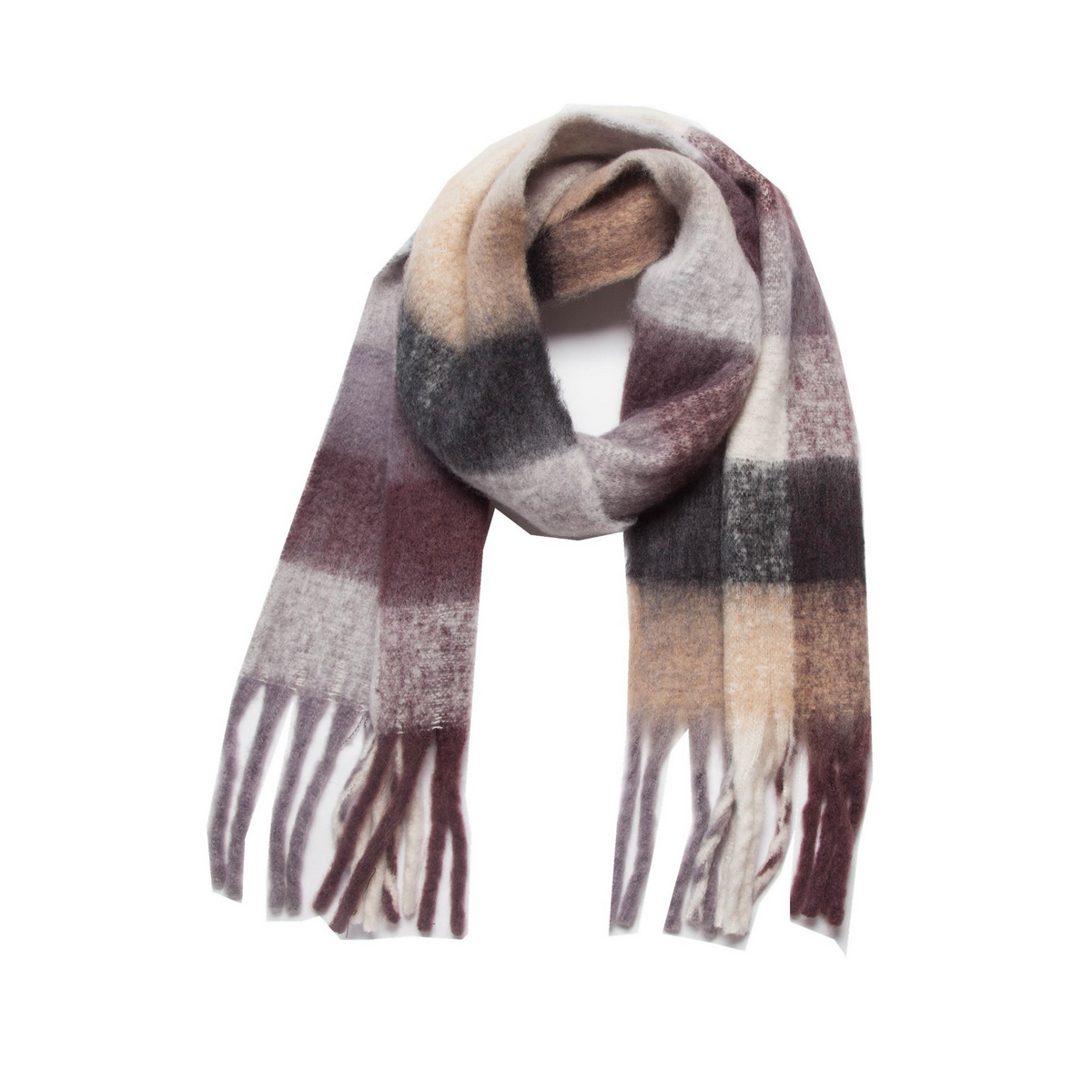 PLAID PATTERN FRINGE TRIM WINTER SCARF_CWASC2691