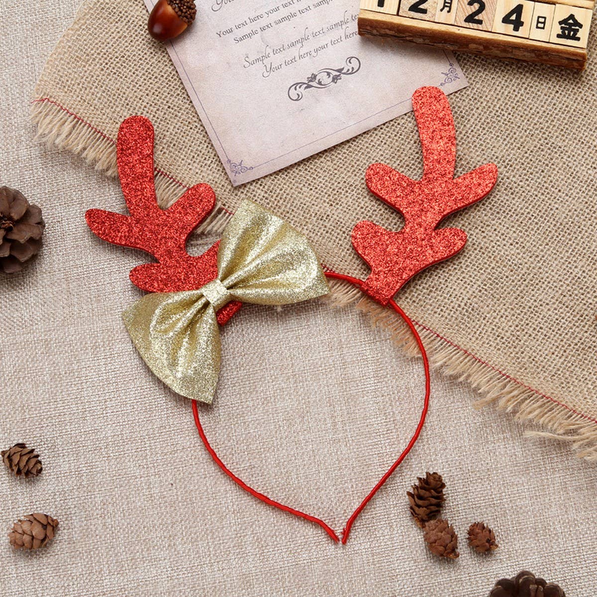 CHRISTMAS BOW BIG ANTLERS DRESSUP HEADBAND HAIRPIN_CWAHA3424
