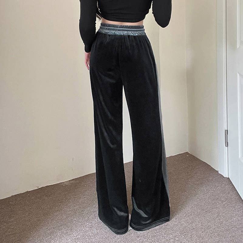 Suede Waist Waist Full Vertical Patchwork Pants