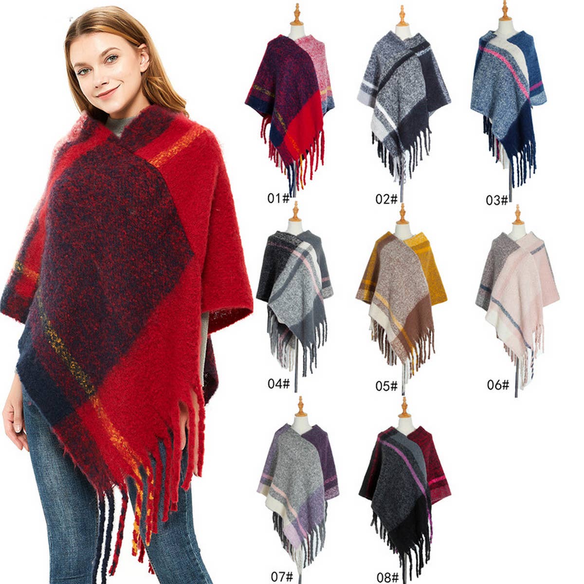 THICK TASSEL COLOR MATCHING PULLOVER CAPE SHAWL_CWASC1206