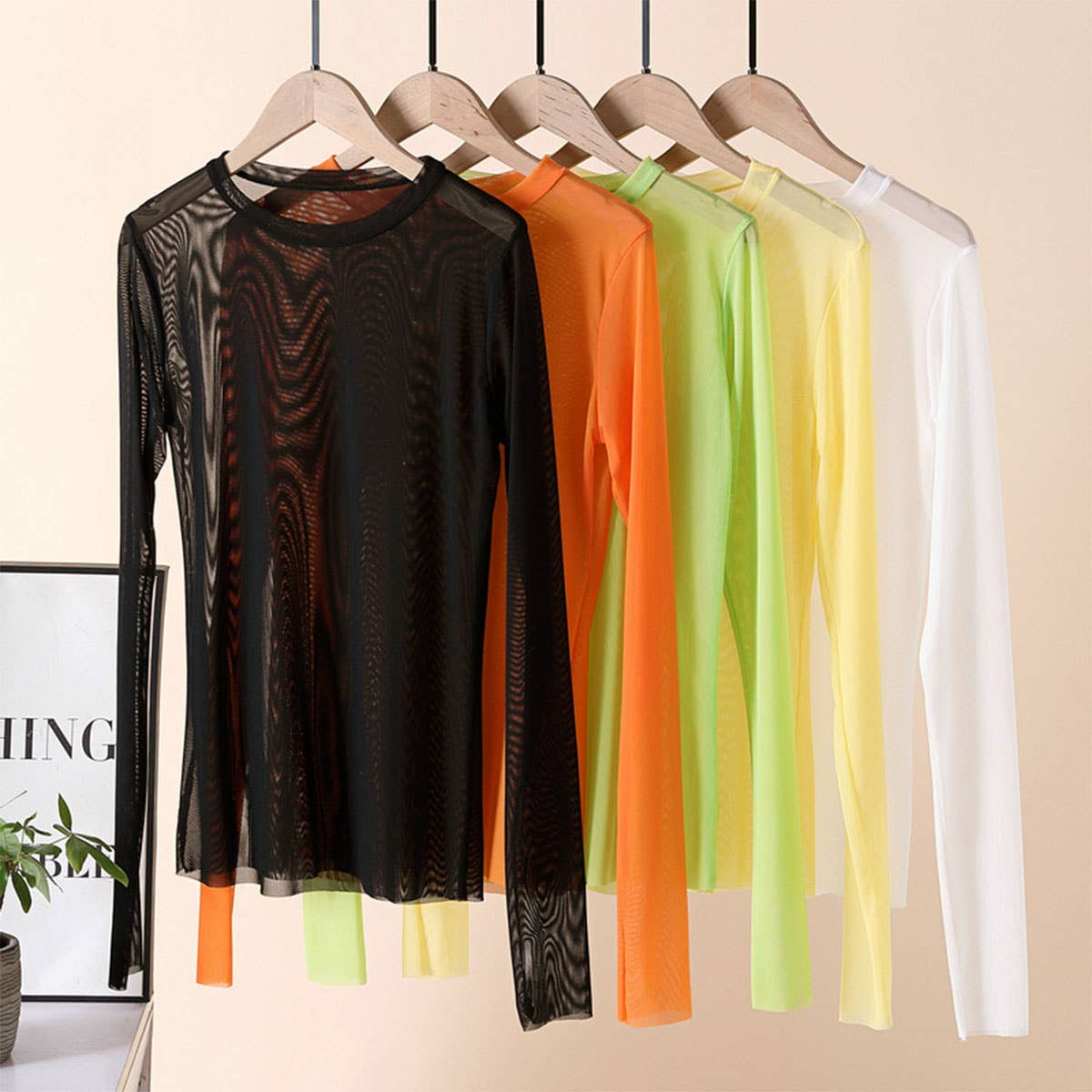 CANDY COLOR BLOUSE LONG SLEEVE MESH TOP_CWTBLL3620