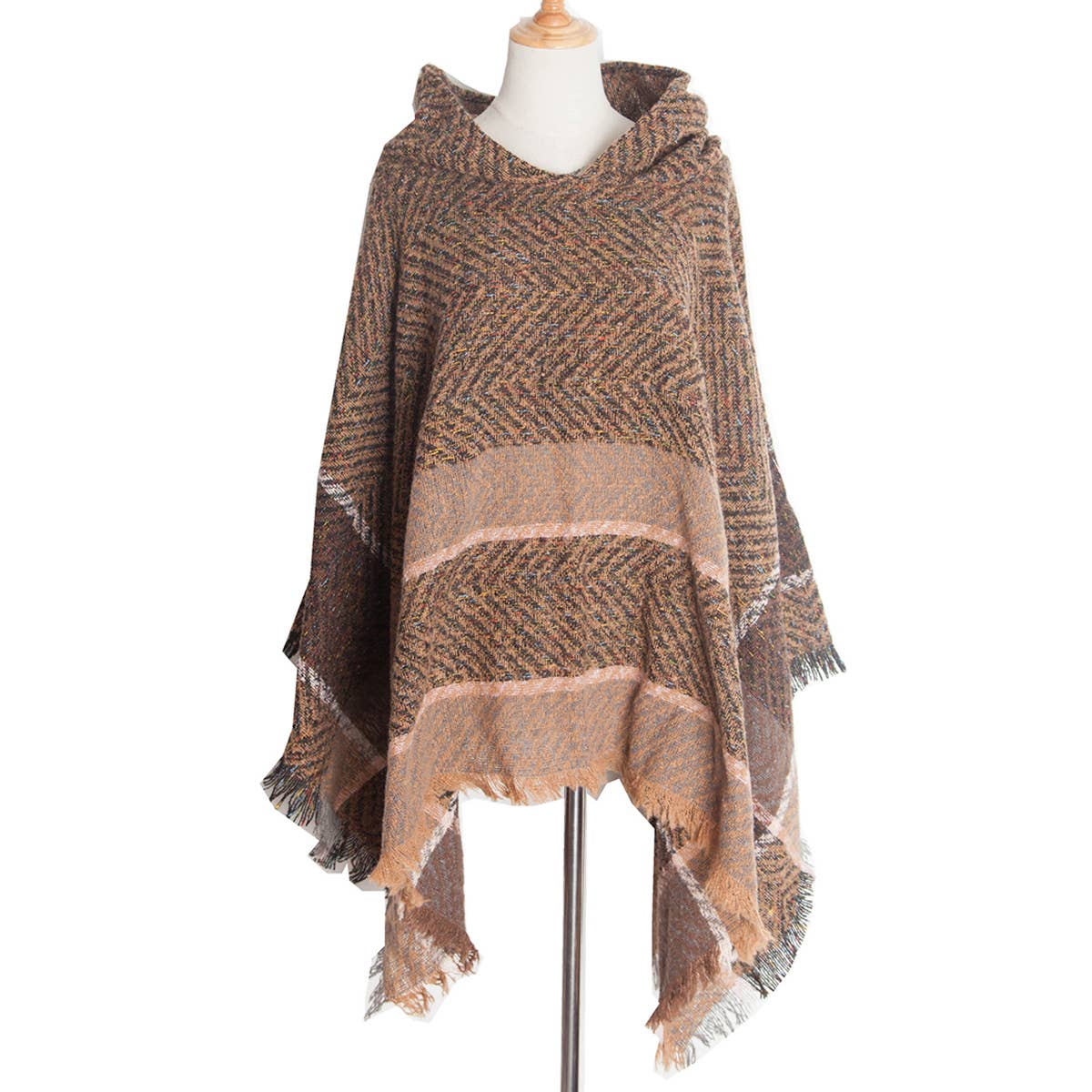 Women Herringbone Pattern Hooded Shawl_Cwasc1202
