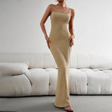 Solid Color Sexy Style Slim Suspender Long Dress