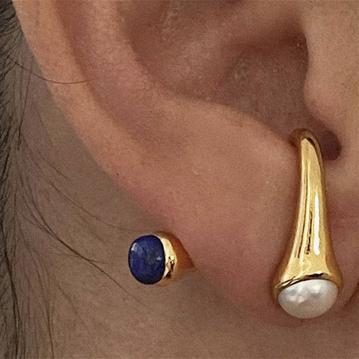 Vintage Layered Natural Stone Pearl Gold Earrings