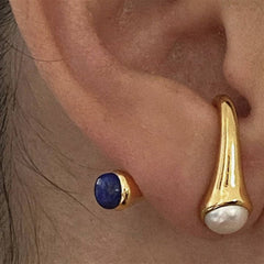 Vintage Layered Natural Stone Pearl Gold Earrings