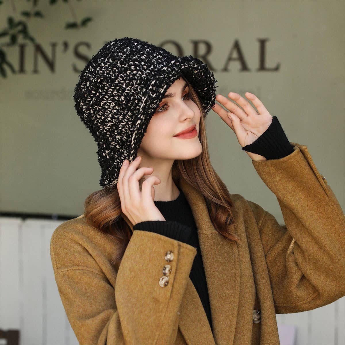 STRIPED BUCKET HAT WARM EAR PROTECTION KNITTED HAT_CWAH1978