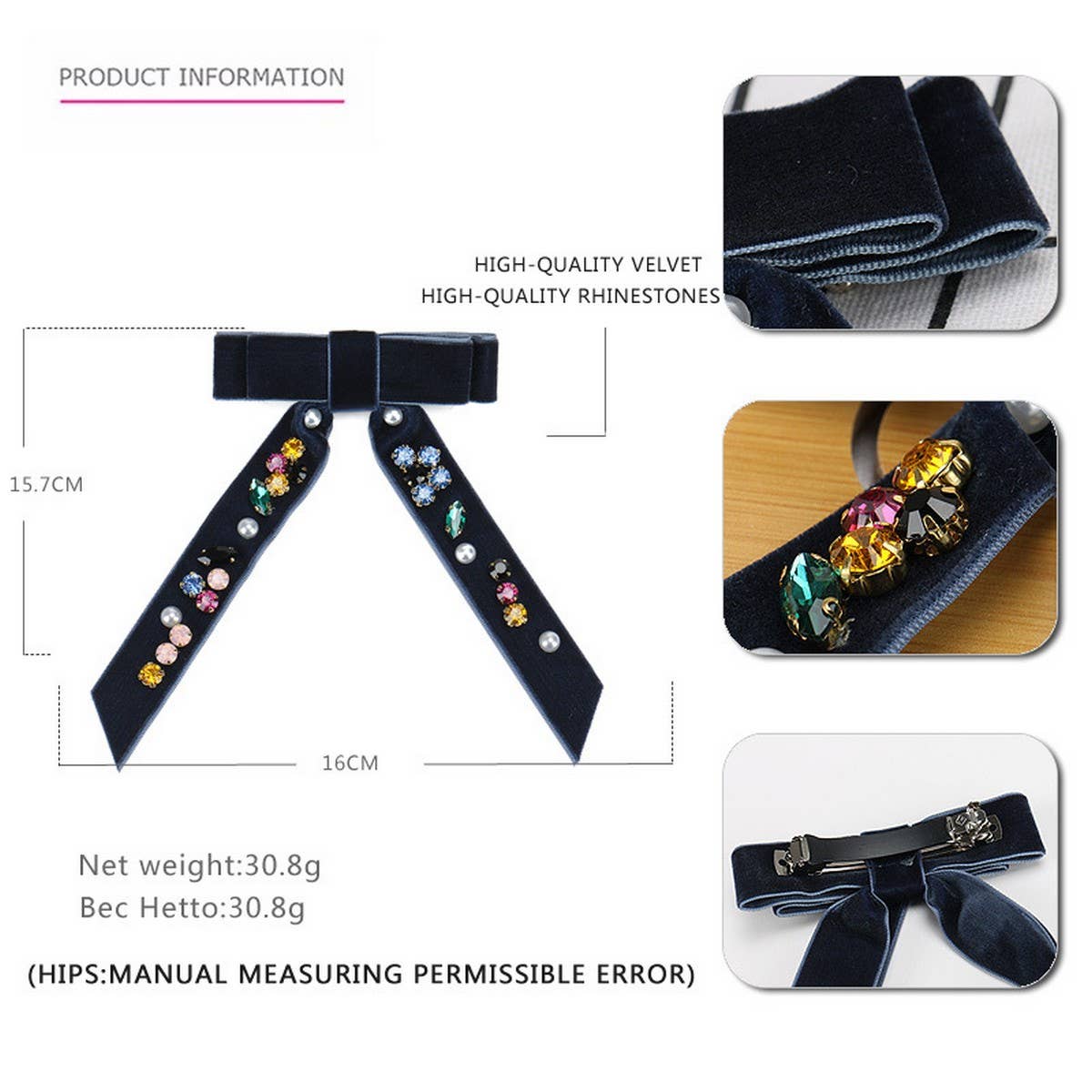 COLORFUL CRYSTAL VELVET HEADDRESS WITH RIBBON BOW_CWAHA4411