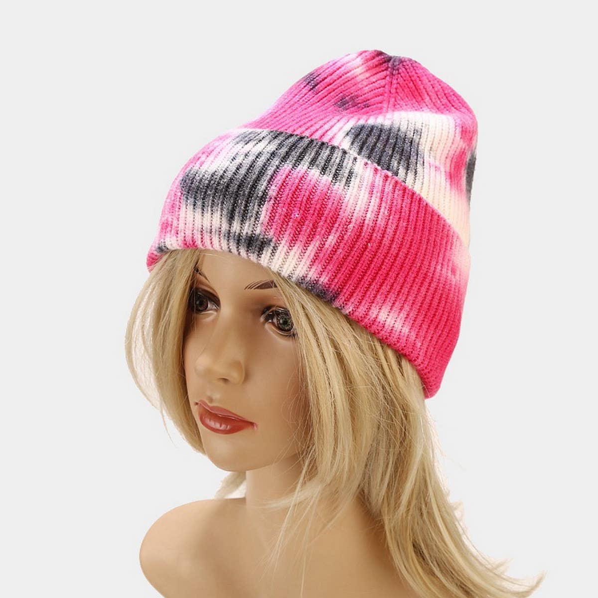 OUTDOOR WARM CURLED EDGE TIE DYE KNITTED HAT_CWAH1593