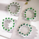 ST PATRICKS DAY WHITE WOOD BEAD BRACELET SET_CWMM3505