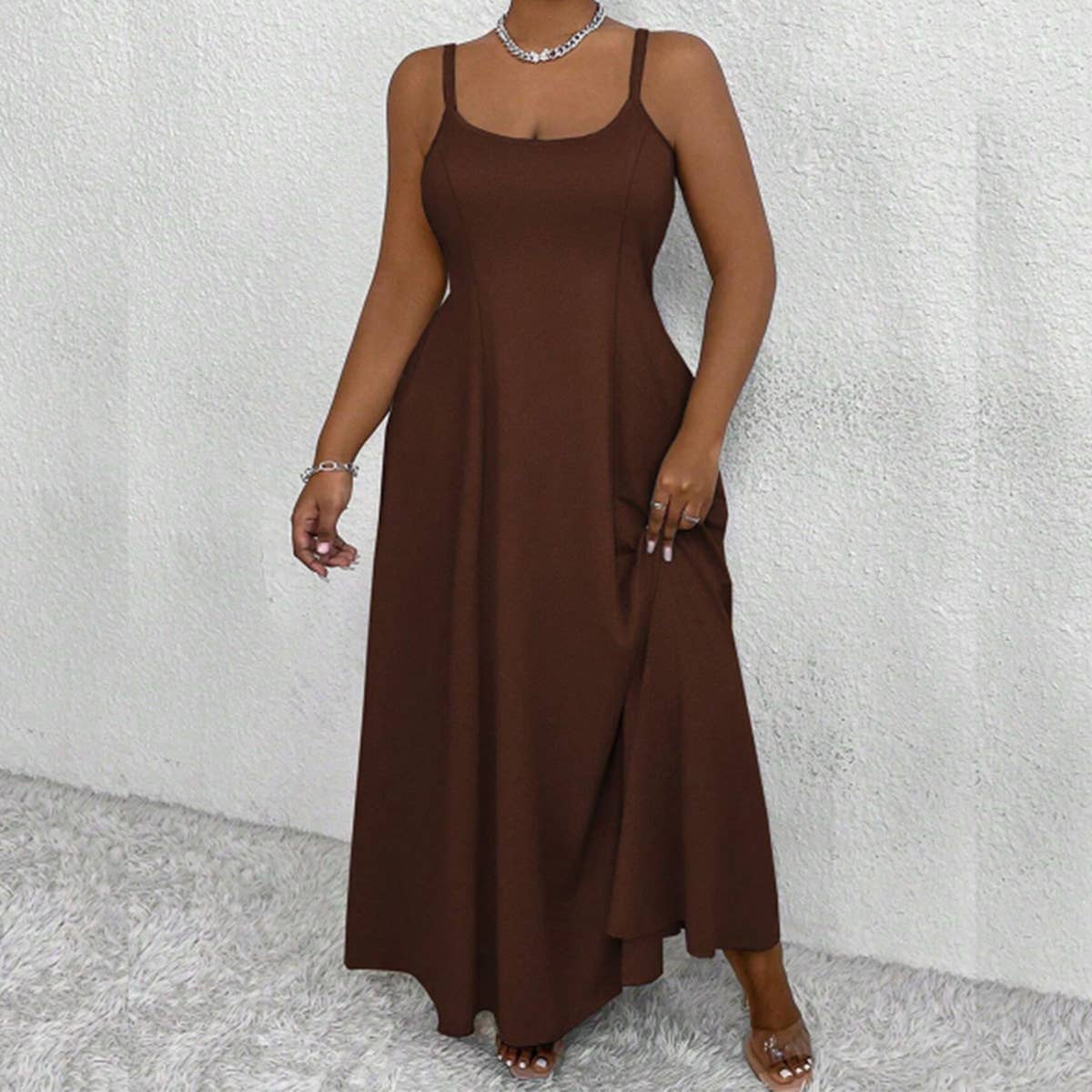 CHIC PLUS SIZE SLEEVELESS WAIST TIED LONG DRESS_CWDMD6050